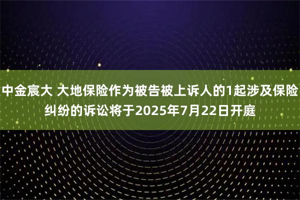 中金宸大 大地保险作为被告被上诉人的1起涉及保险纠纷的诉讼将于2025年7月22日开庭
